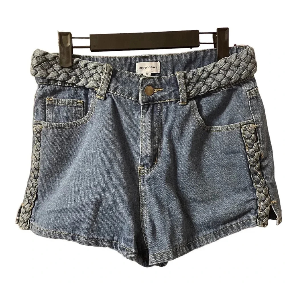SUPERDOWN BRAIDED ANGELINE DENIM SHORTS